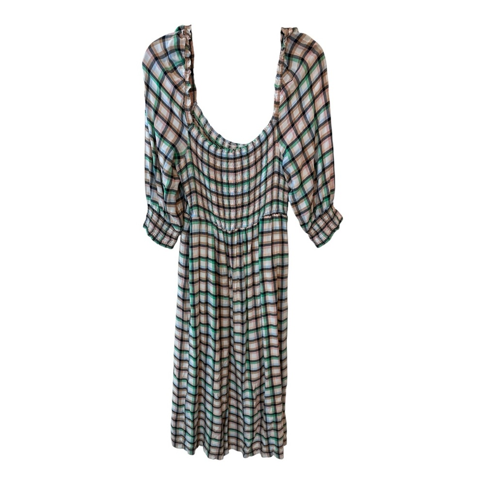 Anthropologie Maeve Cerie Smocked Midi Dress Large Petite Summer Fall Plaid NWOT - Picture 7 of 9
